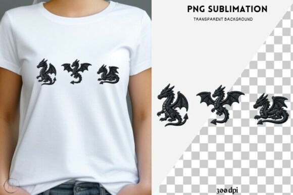 Black Embroidery Dragon PNG for Business