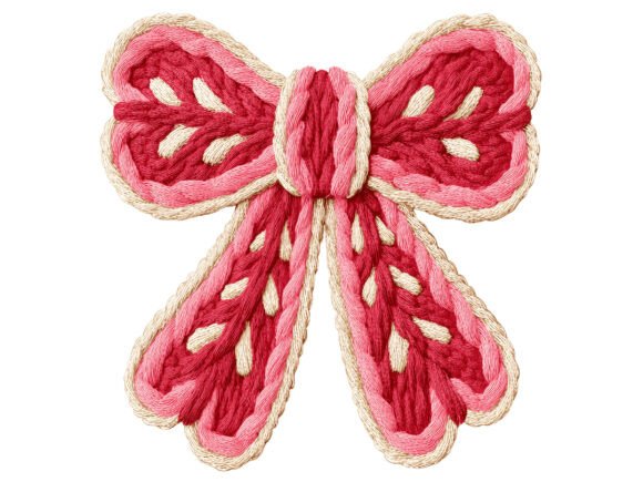Charming Knitted Pink Embroidery Bow PNG