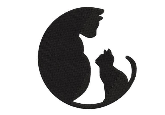 Charming Mother Cat and Kitten Embroidery