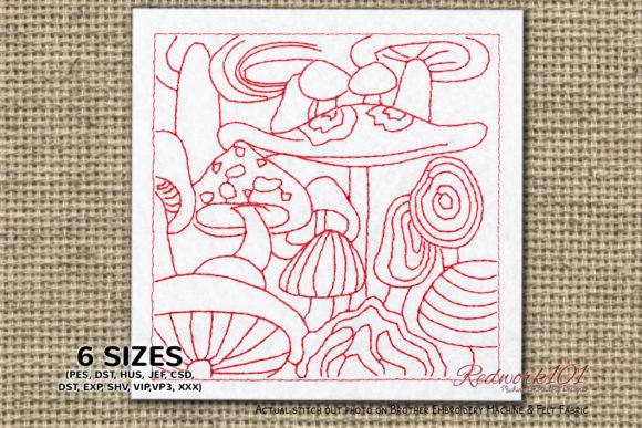 Charming Mushrooms Redwork for Personalized Gifts