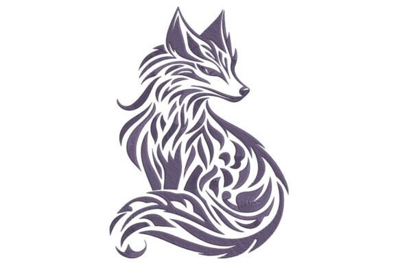 Elegant Tribal Fox in Purple Embroidery Design