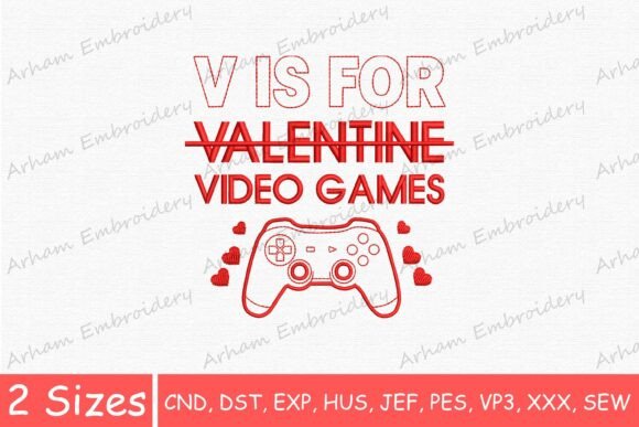 Funny V is for Video Games: A Playful Embroidery Design