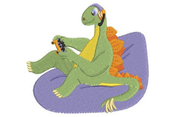 Gamer Stegosaurus: A Playful Embroidery Design