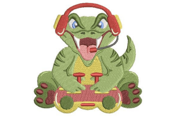 Intense Gamer T-Rex: A Bold Embroidery Design
