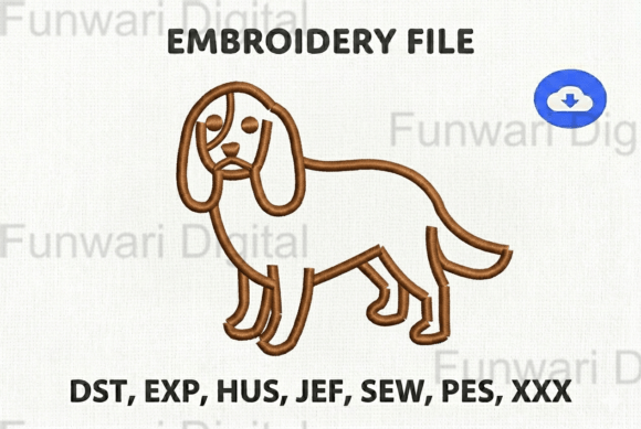 Minimalist Spaniel Dog Machine Embroidery